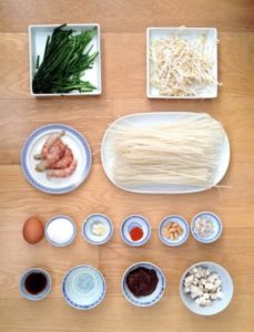 Ingredientes para la preparación del pad thai